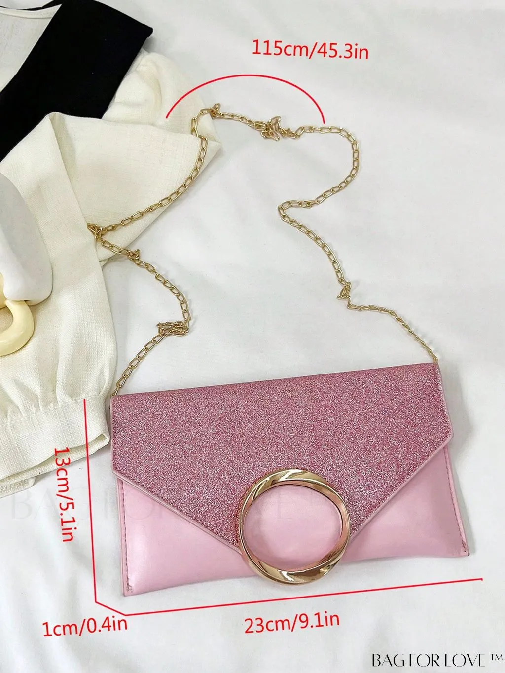 BagForLove - Compact Flap Envelope Bag with Sparkling Glitter and Chain Strap