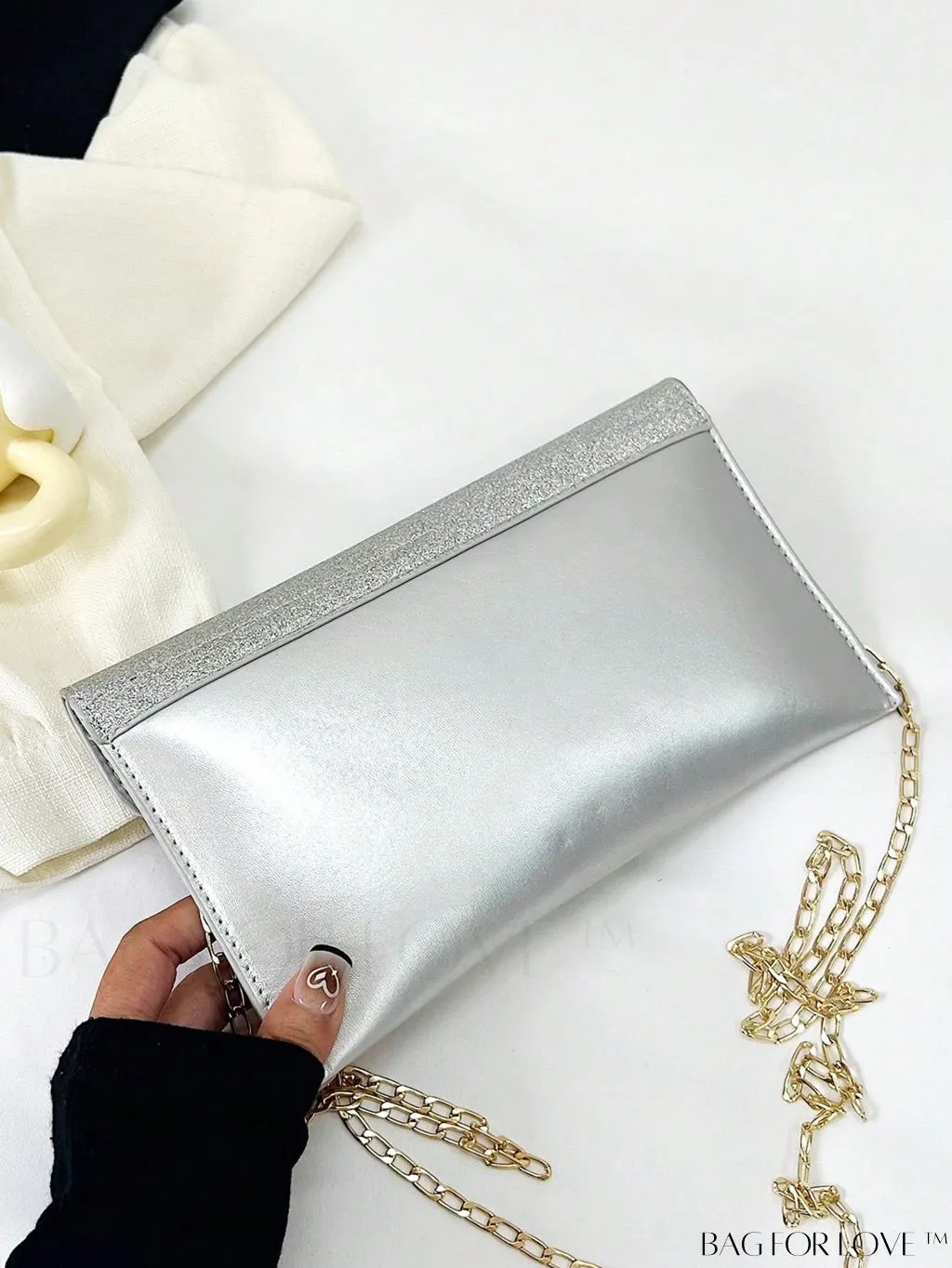 BagForLove - Compact Flap Envelope Bag with Sparkling Glitter and Chain Strap