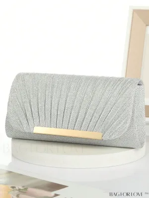 BagForLove - Compact Glitter Evening Bag with Ruched Detail and Metal Decor