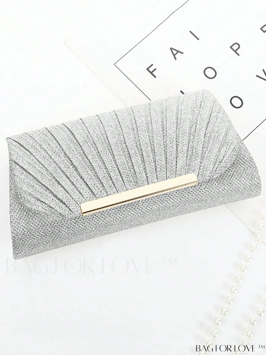 BagForLove - Compact Glitter Evening Bag with Ruched Detail and Metal Decor