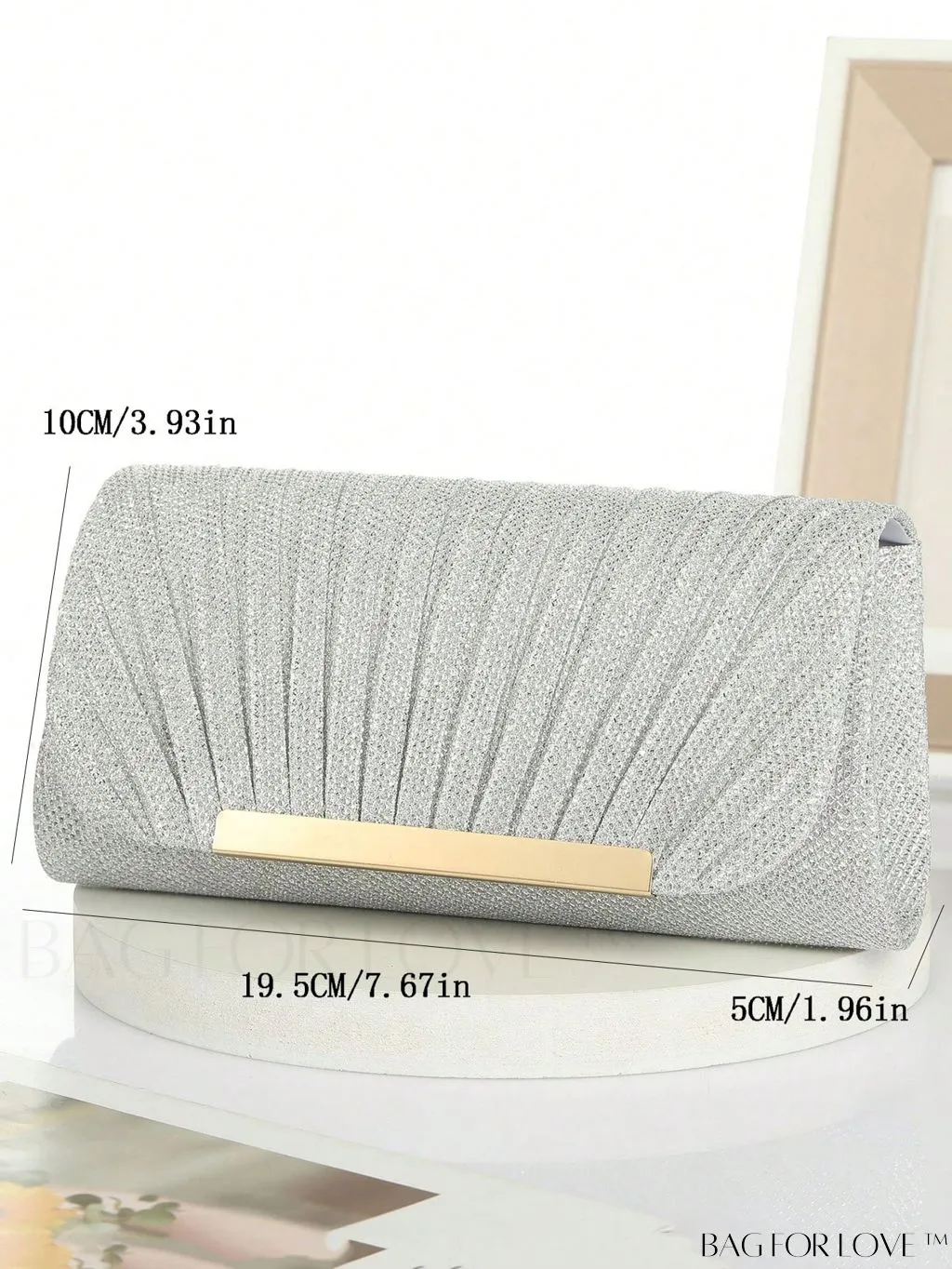 BagForLove - Compact Glitter Evening Bag with Ruched Detail and Metal Decor