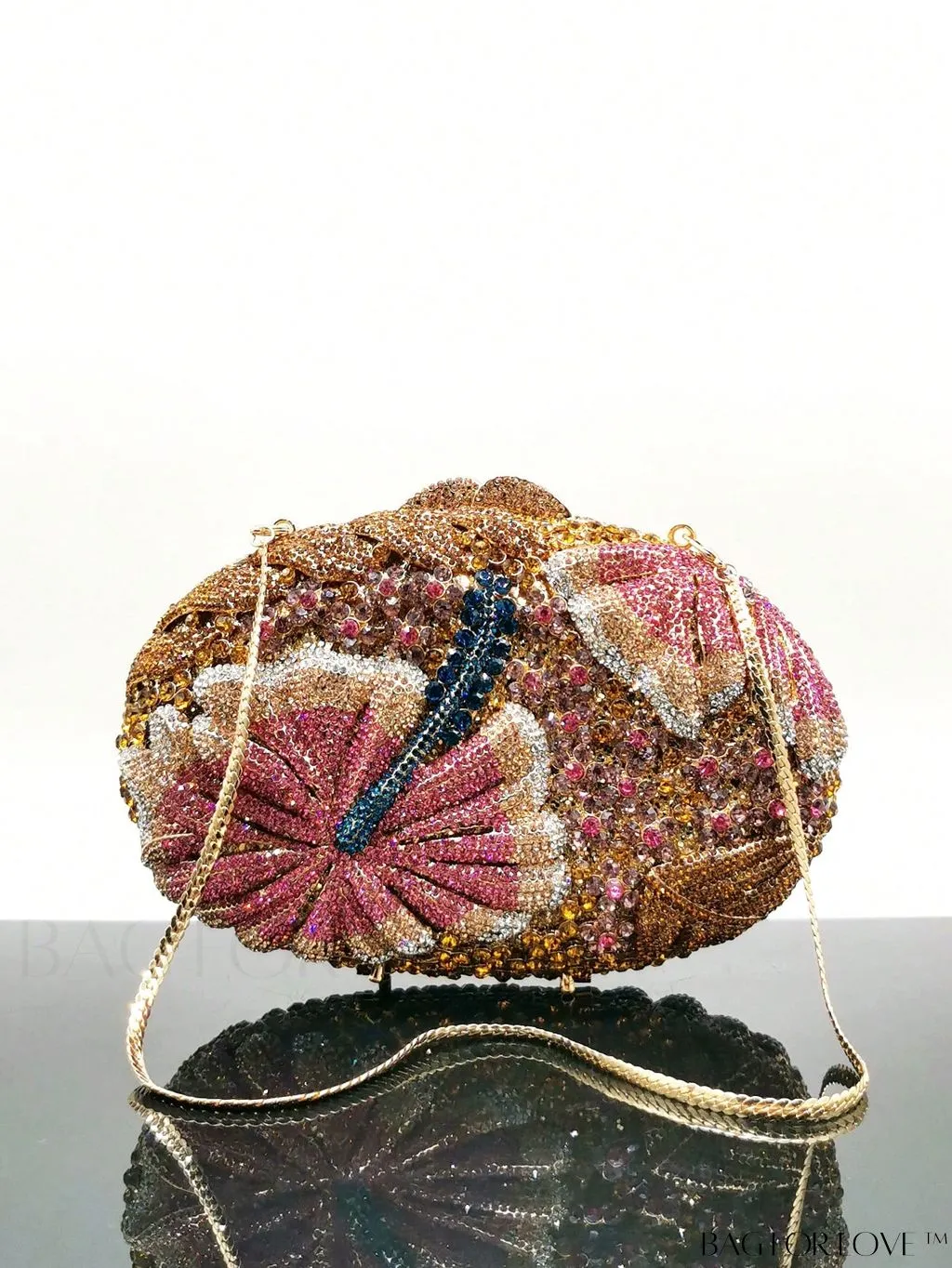 BagForLove - Crystal Clutch: Elegant Floral Decor Womens Handbag for Weddings and Parties
