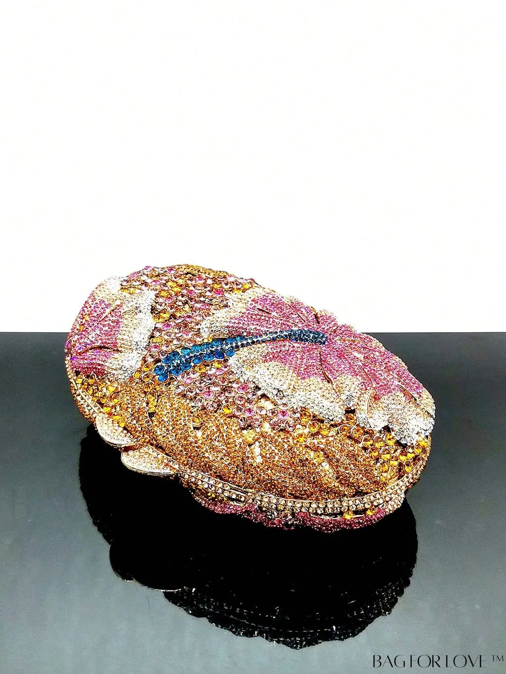 BagForLove - Crystal Clutch: Elegant Floral Decor Womens Handbag for Weddings and Parties