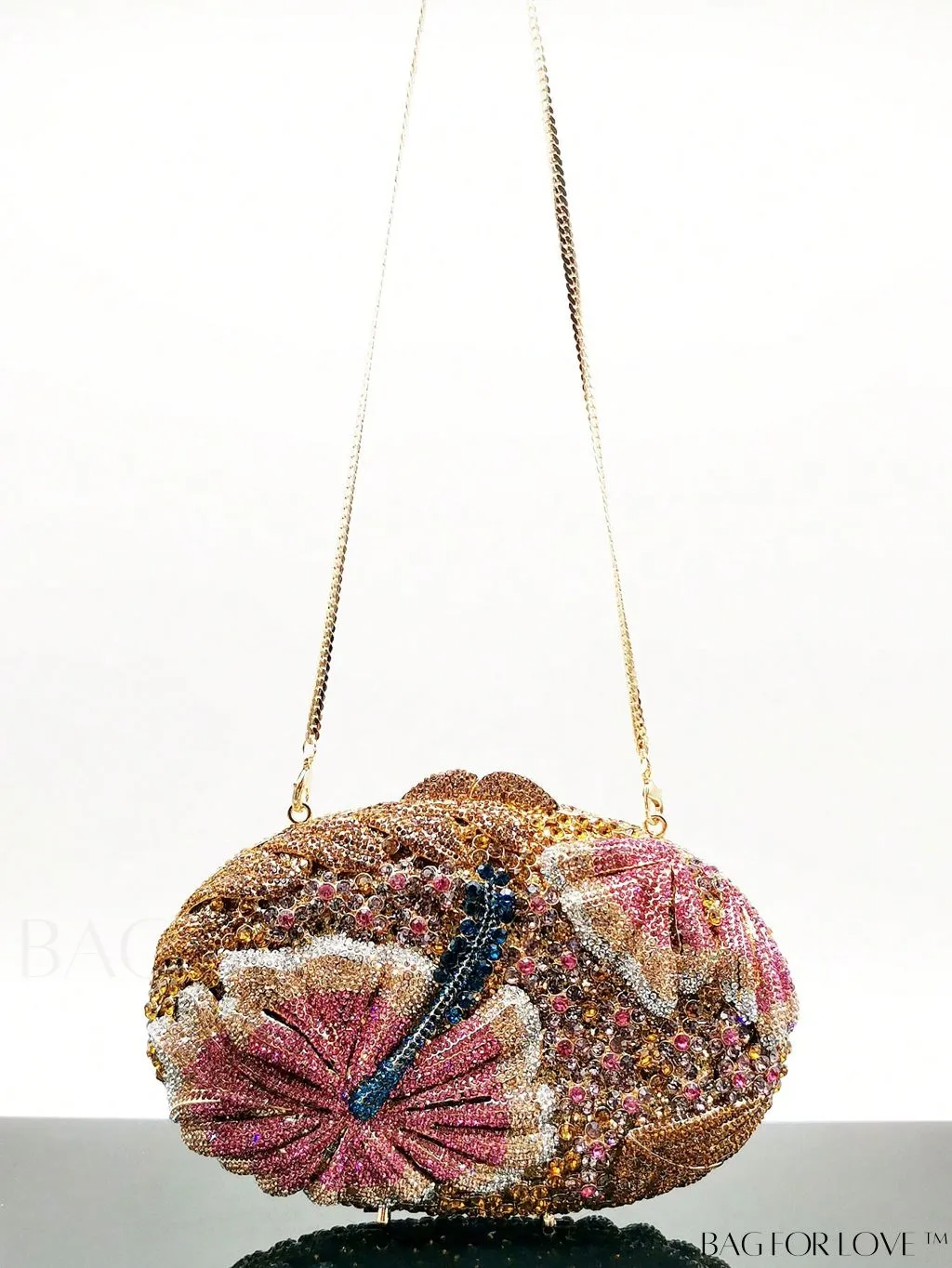 BagForLove - Crystal Clutch: Elegant Floral Decor Womens Handbag for Weddings and Parties