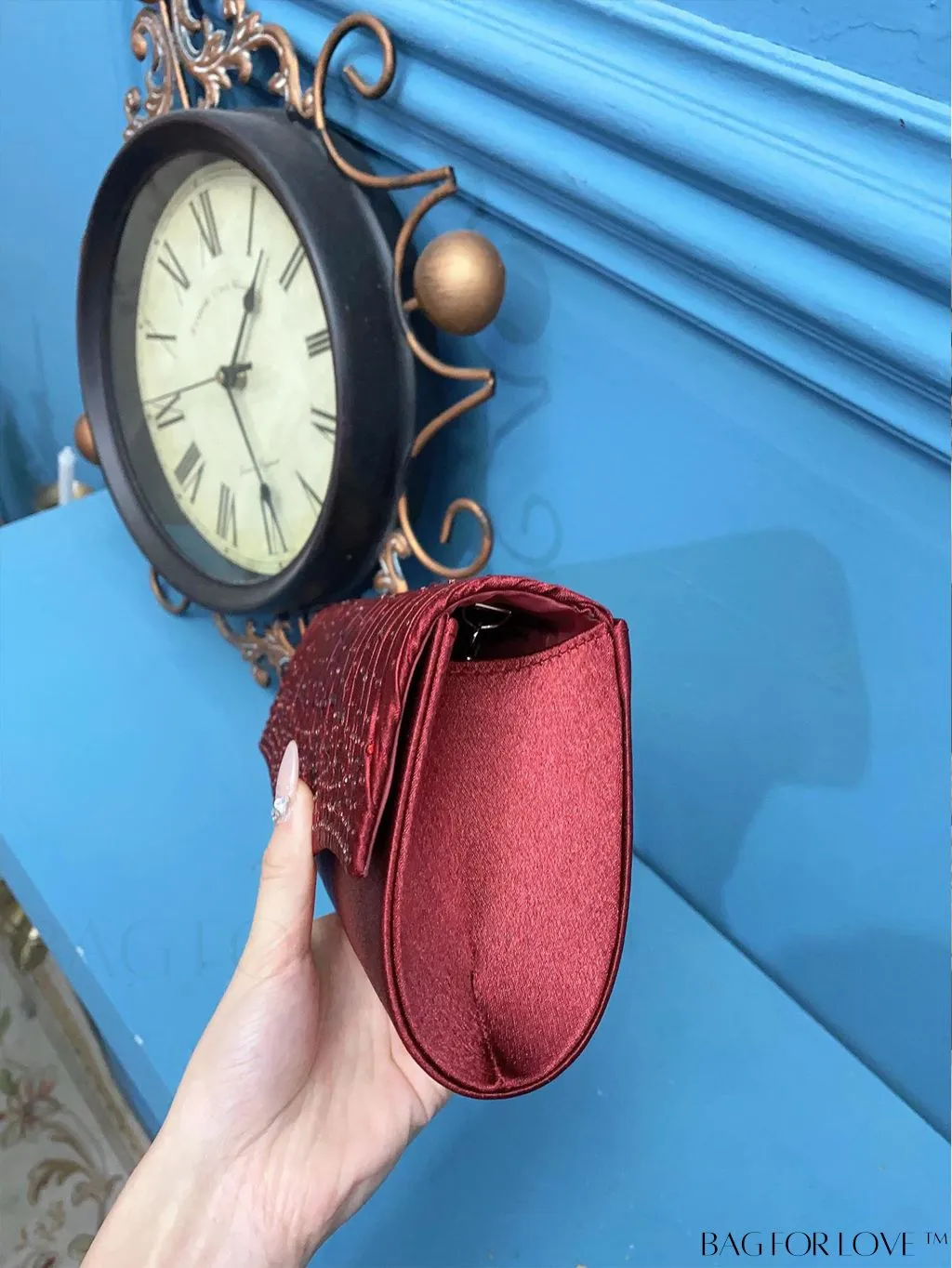 BagForLove - Elegant Envelope Bag with Rhinestone Embellishments and Pleated Detail