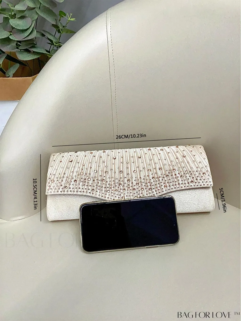 BagForLove - Elegant Envelope Bag with Rhinestone Embellishments and Pleated Detail
