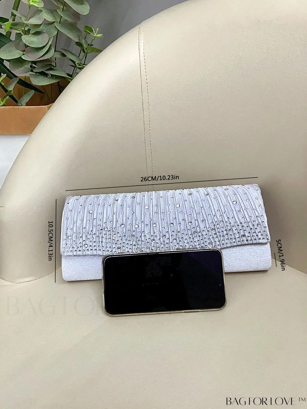 BagForLove - Elegant Envelope Bag with Rhinestone Embellishments and Pleated Detail