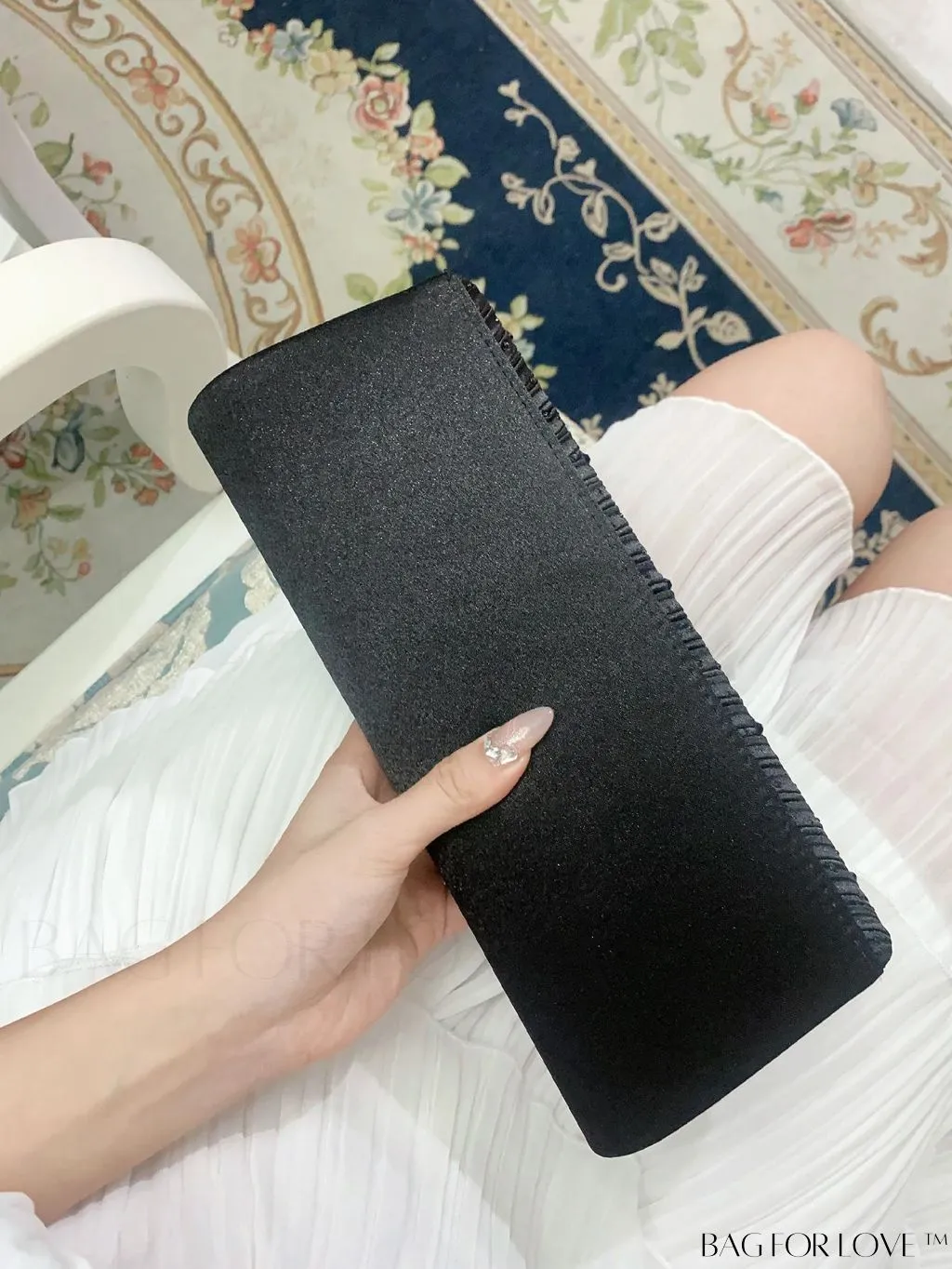 BagForLove - Elegant Envelope Bag with Rhinestone Embellishments and Pleated Detail