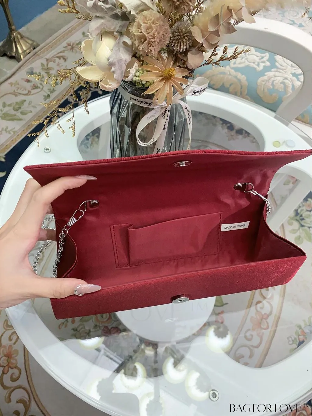 BagForLove - Elegant Envelope Bag with Rhinestone Embellishments and Pleated Detail