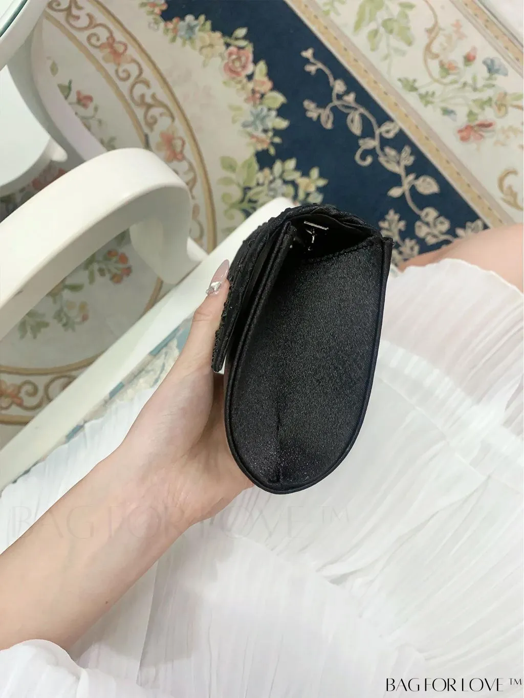 BagForLove - Elegant Envelope Bag with Rhinestone Embellishments and Pleated Detail