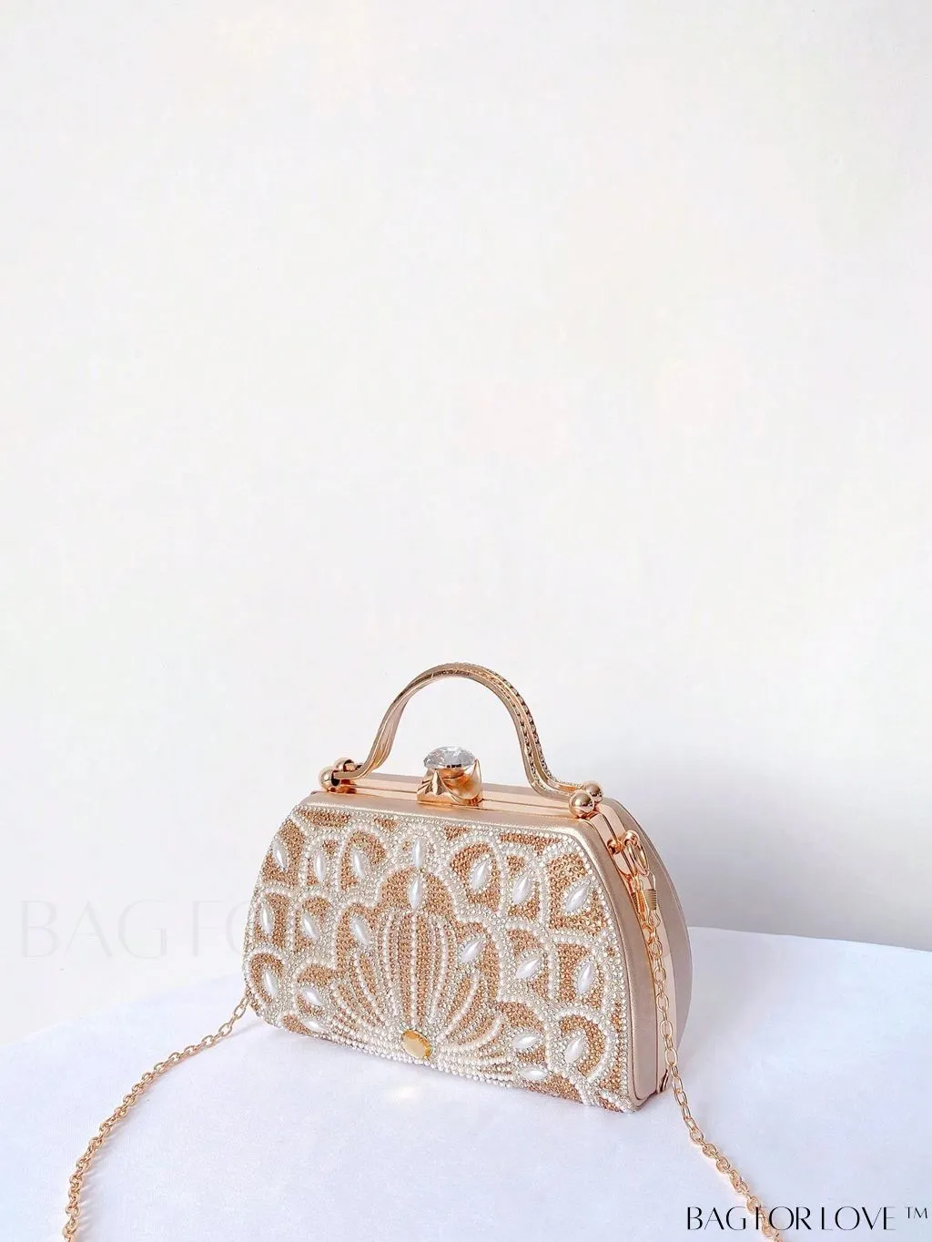 BagForLove - Elegant Rhinestone & Pearl Mini Box Bag - Glamorously Designed