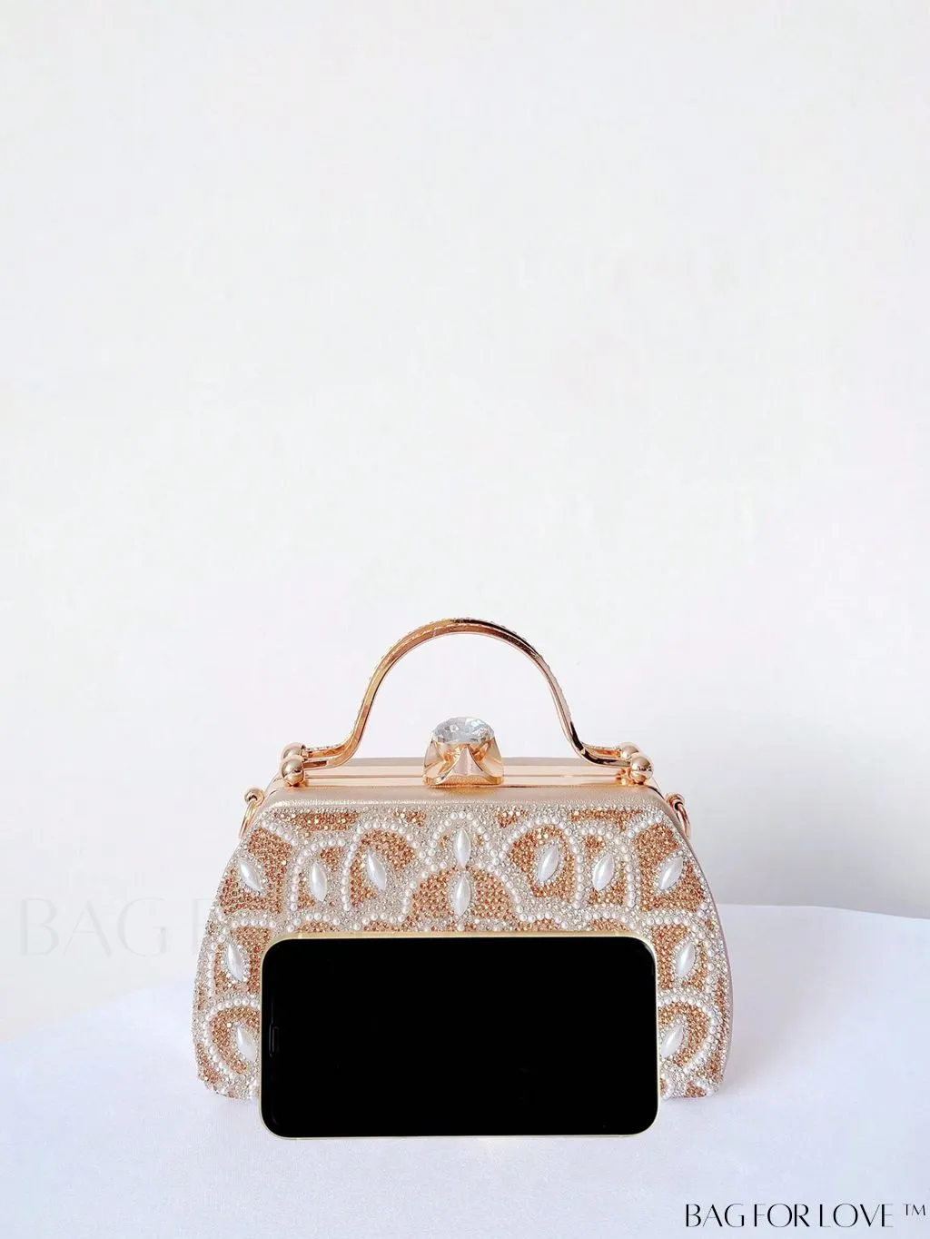 BagForLove - Elegant Rhinestone & Pearl Mini Box Bag - Glamorously Designed