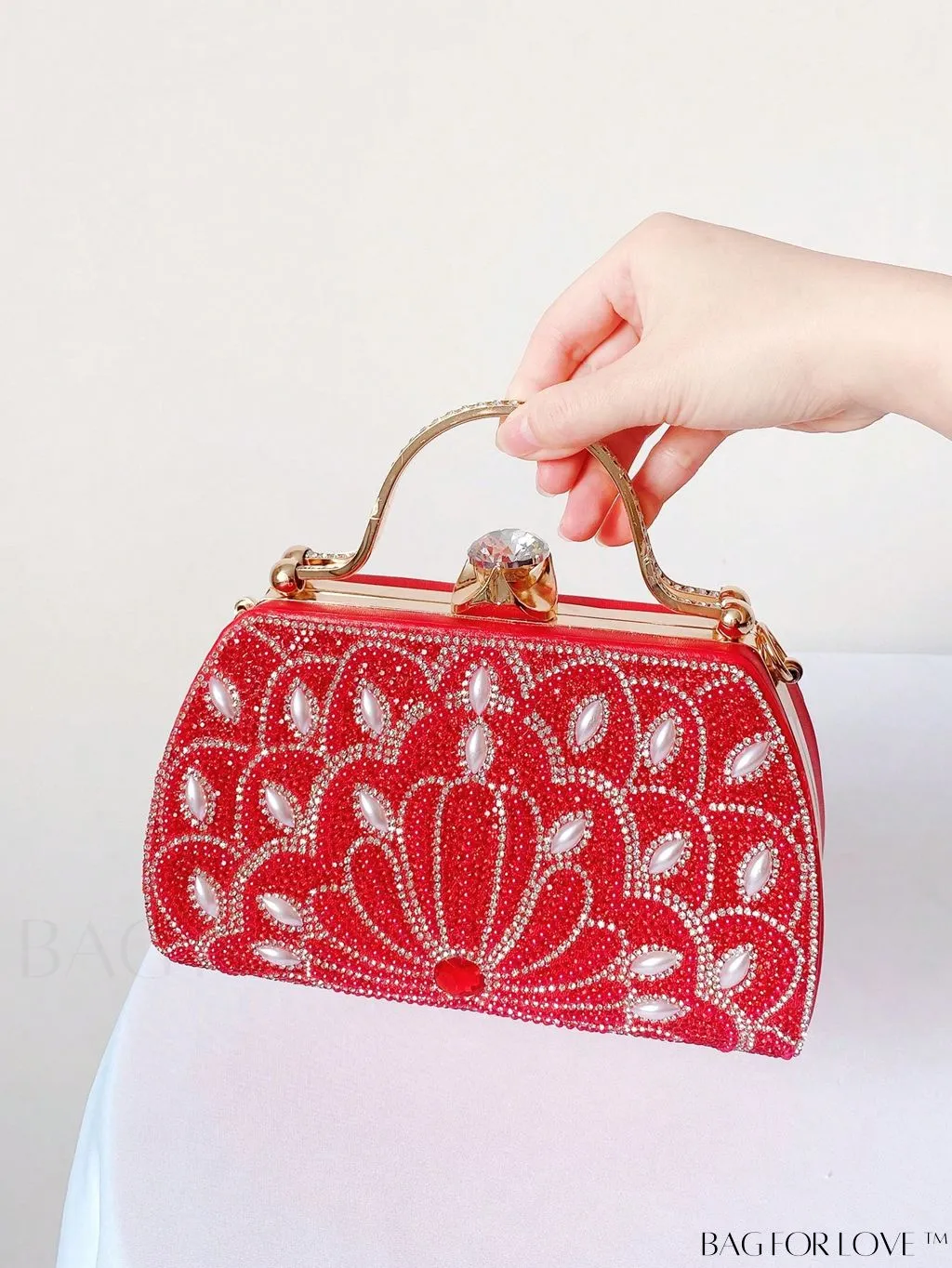 BagForLove - Elegant Rhinestone & Pearl Mini Box Bag - Glamorously Designed