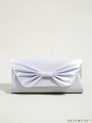 BagForLove - Elegant Silver Bow Flap Square Bag - Ideal Bridal Purse for Weddings, Proms & Parties
