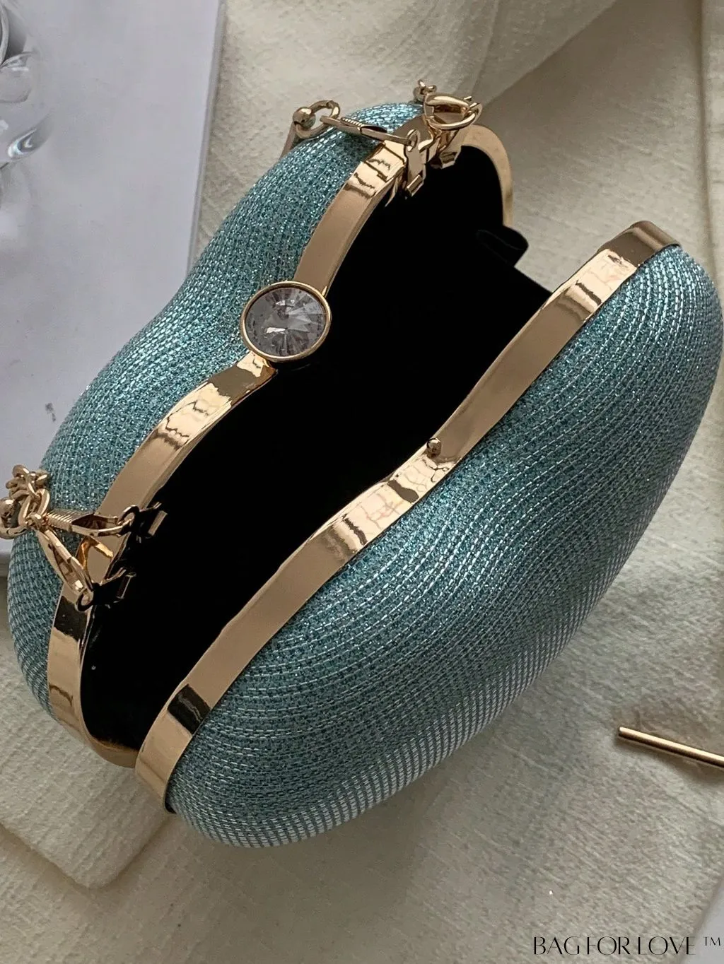 BagForLove - Enchanting Heart Design Mini Glitter Box Bag with Rhinestone Embellishment
