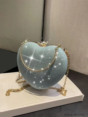BagForLove - Enchanting Heart Design Mini Glitter Box Bag with Rhinestone Embellishment
