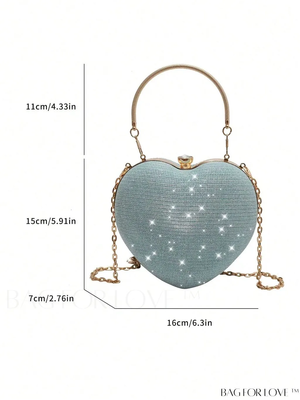 BagForLove - Enchanting Heart Design Mini Glitter Box Bag with Rhinestone Embellishment