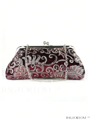 BagForLove - Floral Embroidered Sequin Square Bag: Glamorous Polyester with Kiss Lock & Chain, Ideal for Parties