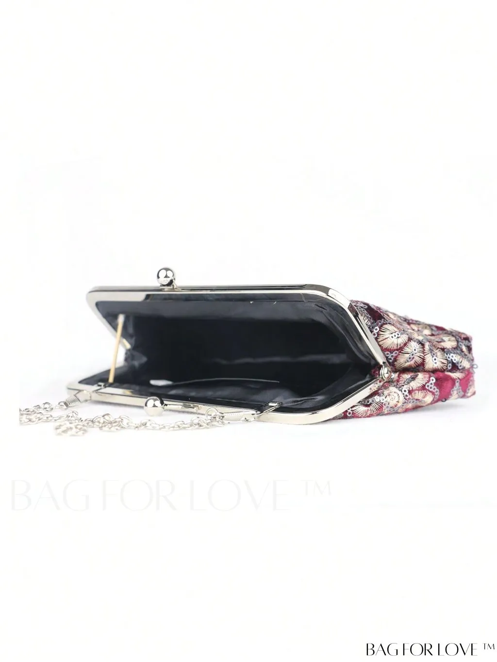 BagForLove - Floral Embroidered Sequin Square Bag: Glamorous Polyester with Kiss Lock & Chain, Ideal for Parties