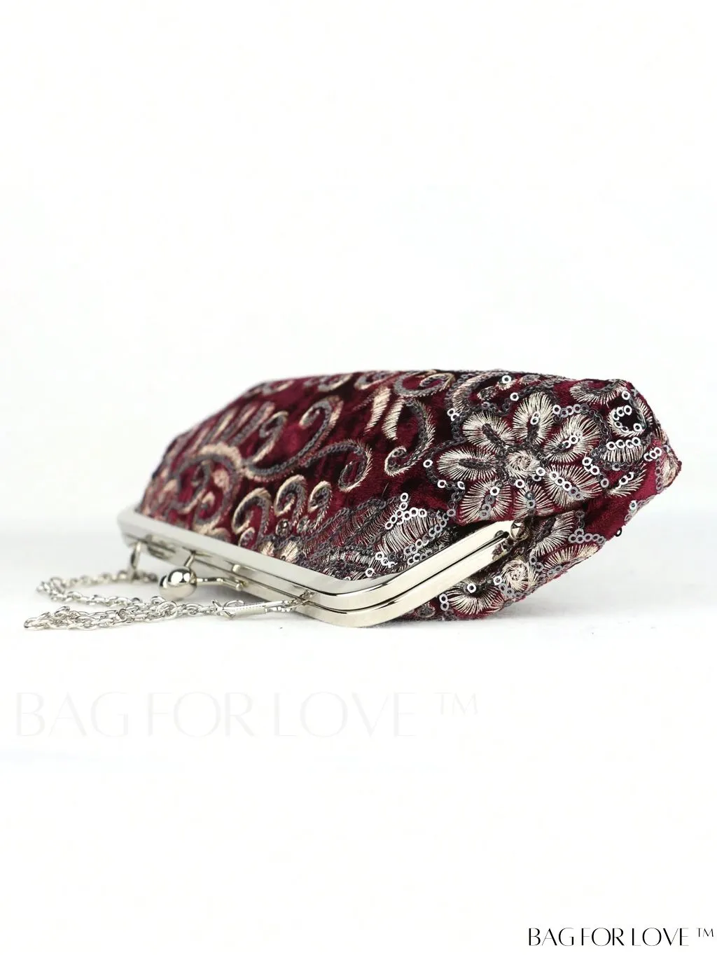 BagForLove - Floral Embroidered Sequin Square Bag: Glamorous Polyester with Kiss Lock & Chain, Ideal for Parties