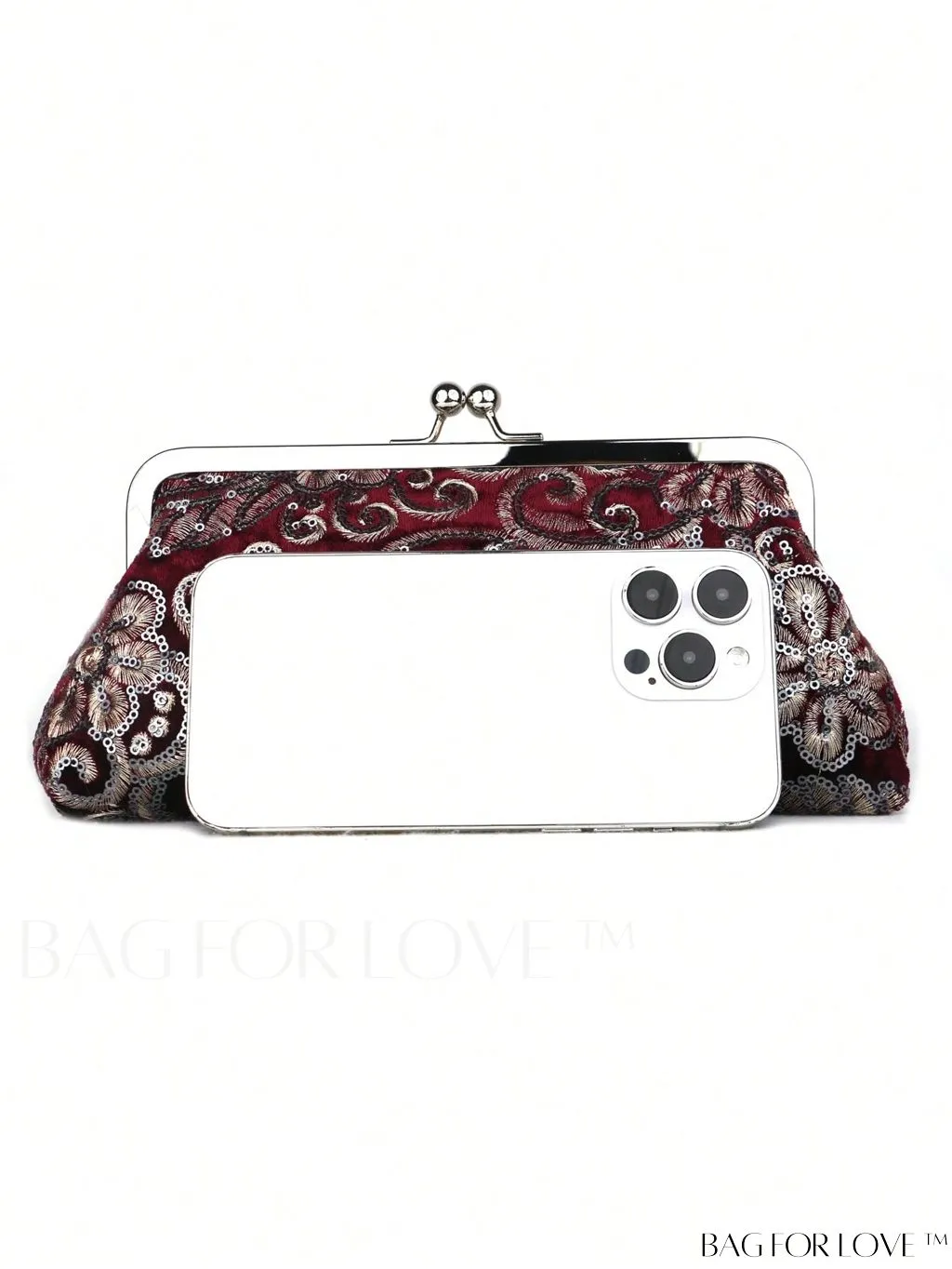 BagForLove - Floral Embroidered Sequin Square Bag: Glamorous Polyester with Kiss Lock & Chain, Ideal for Parties