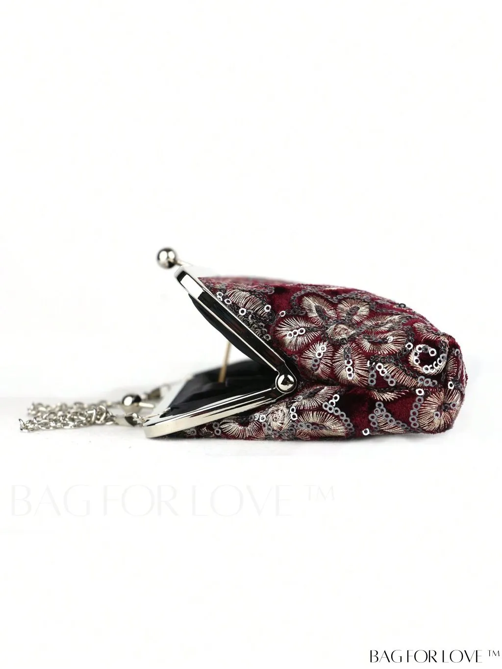 BagForLove - Floral Embroidered Sequin Square Bag: Glamorous Polyester with Kiss Lock & Chain, Ideal for Parties