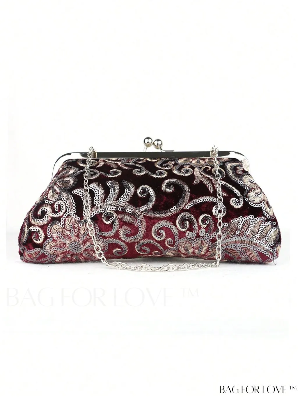 BagForLove - Floral Embroidered Sequin Square Bag: Glamorous Polyester with Kiss Lock & Chain, Ideal for Parties
