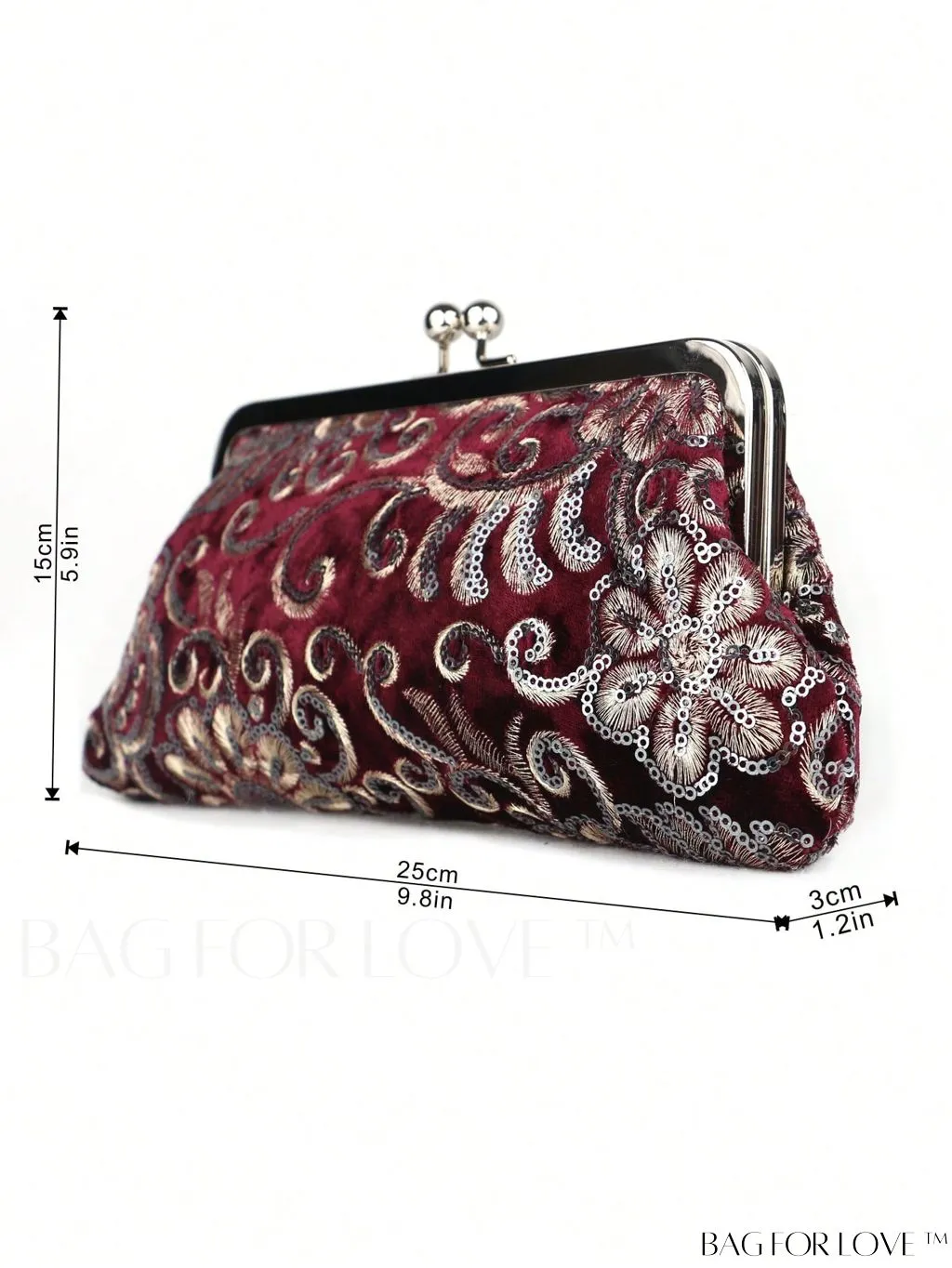 BagForLove - Floral Embroidered Sequin Square Bag: Glamorous Polyester with Kiss Lock & Chain, Ideal for Parties