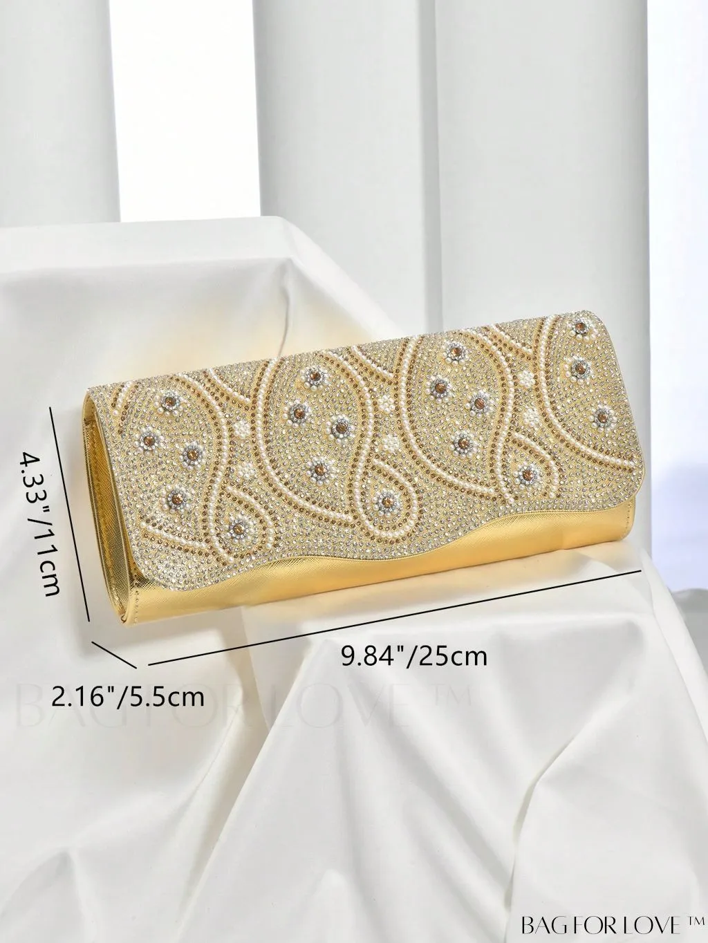 BagForLove - Glamorous Colorblock Flap Square Bag with Rhinestone Detail - Ideal Bridal Purse for Weddings, Proms & Parties