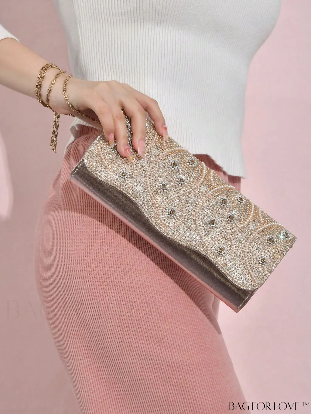 BagForLove - Glamorous Colorblock Flap Square Bag with Rhinestone Detail - Ideal Bridal Purse for Weddings, Proms & Parties