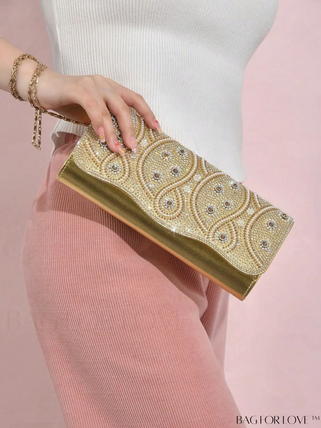 BagForLove - Glamorous Colorblock Flap Square Bag with Rhinestone Detail - Ideal Bridal Purse for Weddings, Proms & Parties
