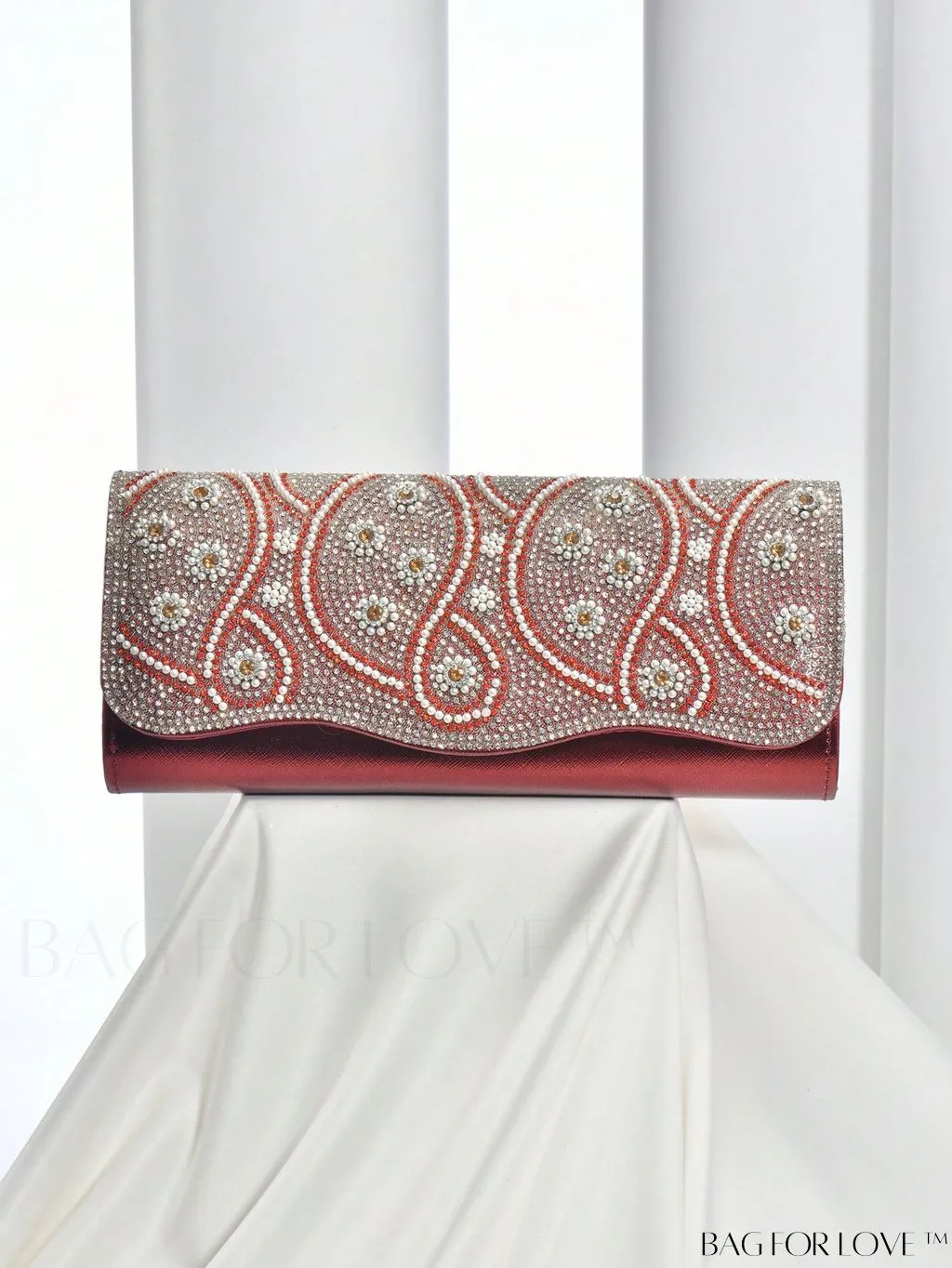 BagForLove - Glamorous Colorblock Flap Square Bag with Rhinestone Detail - Ideal Bridal Purse for Weddings, Proms & Parties