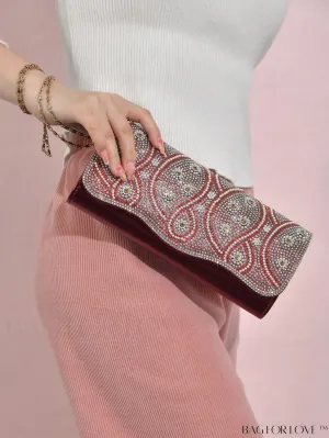 BagForLove - Glamorous Colorblock Flap Square Bag with Rhinestone Detail - Ideal Bridal Purse for Weddings, Proms & Parties