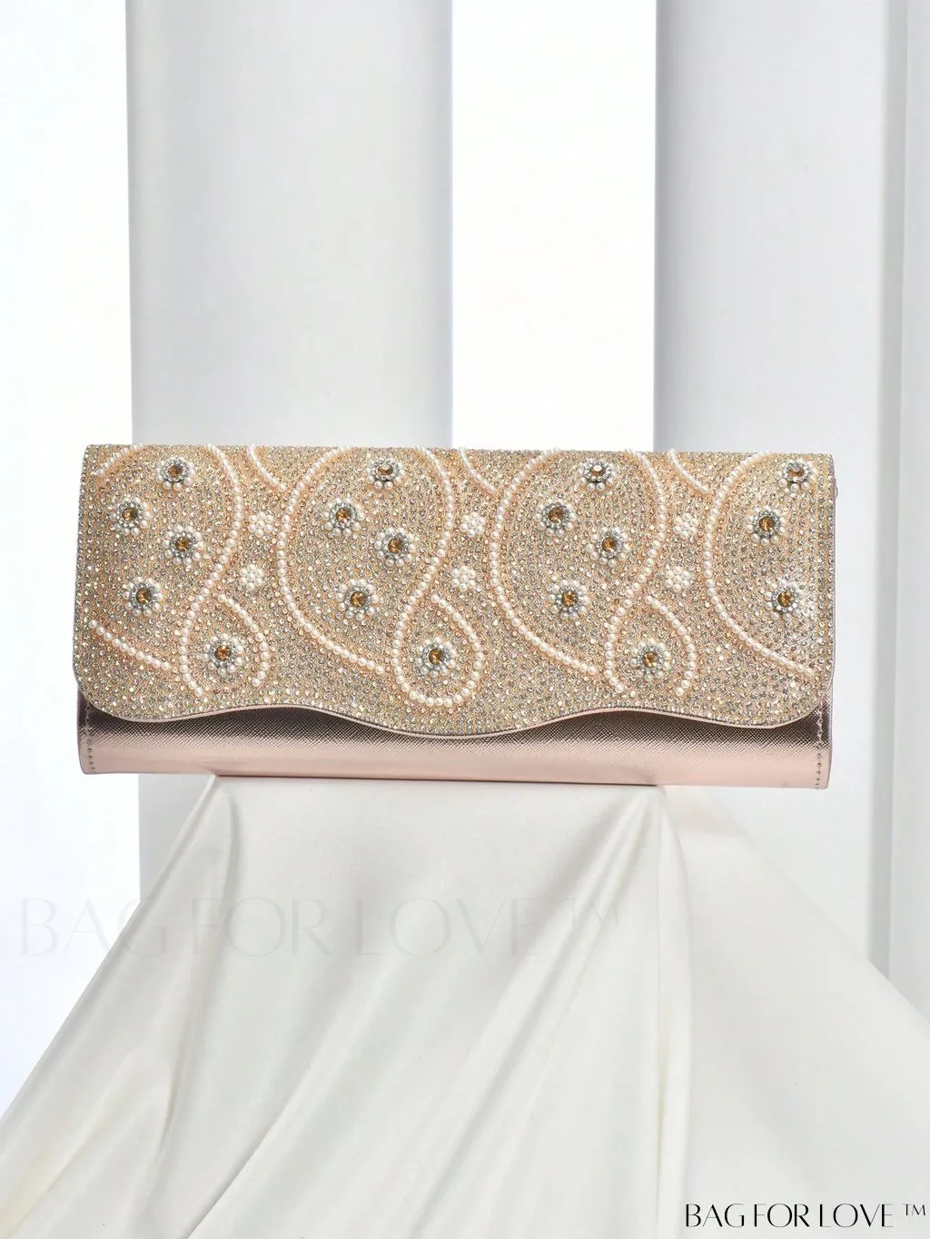 BagForLove - Glamorous Colorblock Flap Square Bag with Rhinestone Detail - Ideal Bridal Purse for Weddings, Proms & Parties