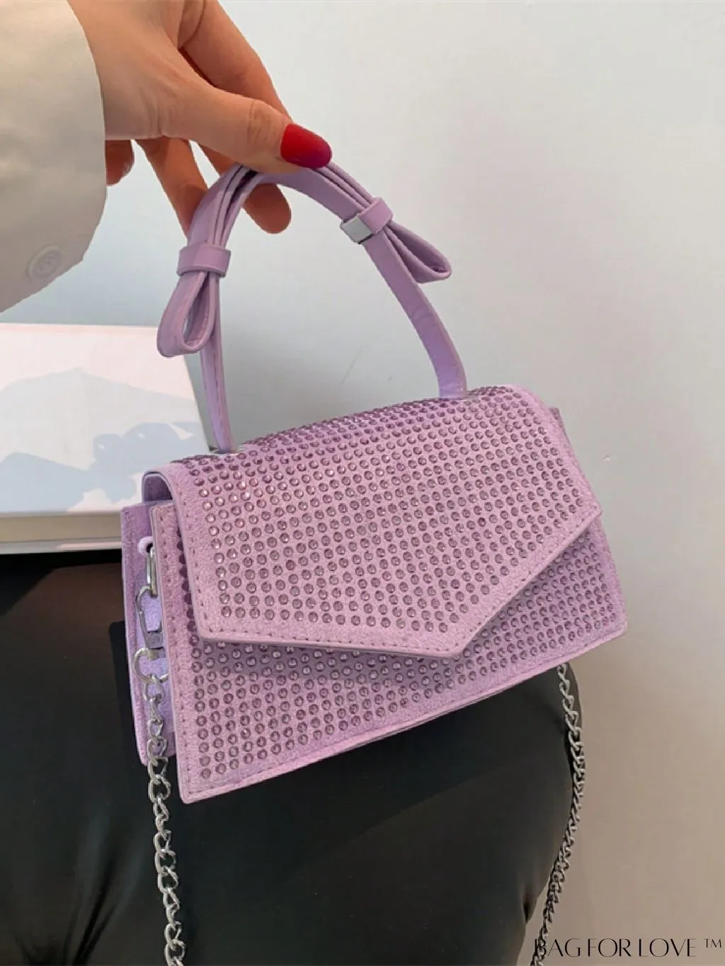 BagForLove - Glamorous Flap Mini Square Bag with Rhinestone Decor