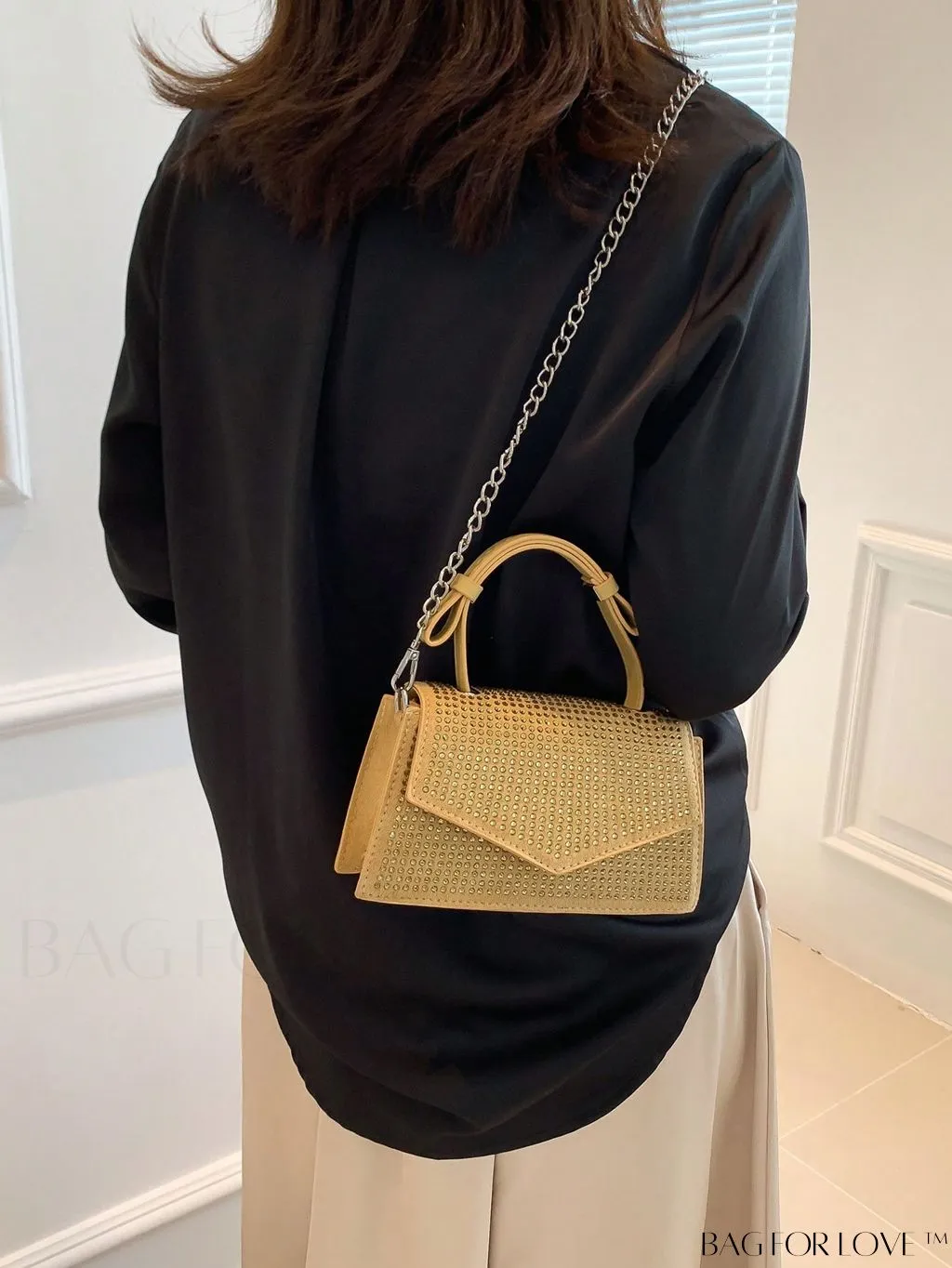 BagForLove - Glamorous Flap Mini Square Bag with Rhinestone Decor