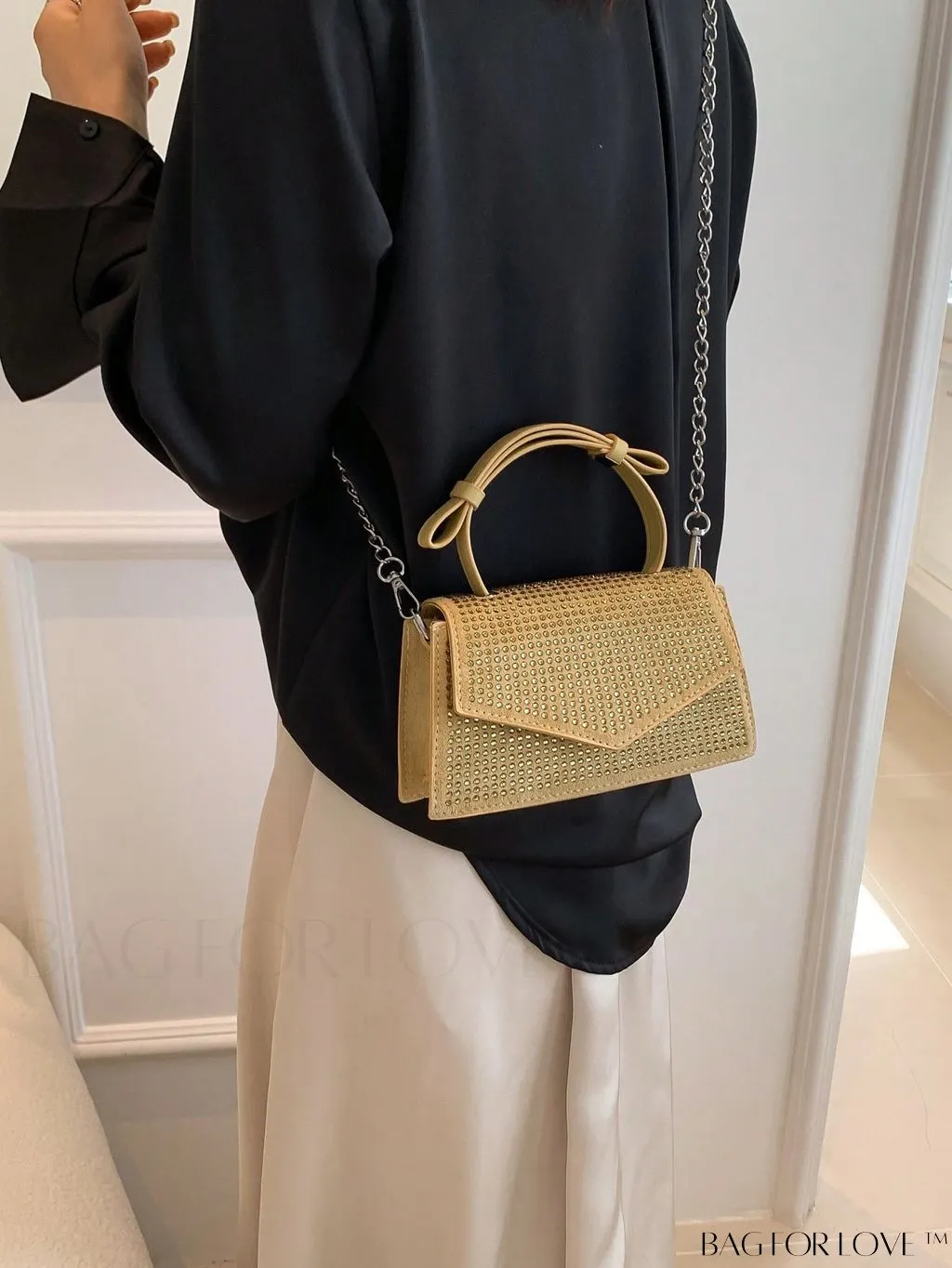 BagForLove - Glamorous Flap Mini Square Bag with Rhinestone Decor