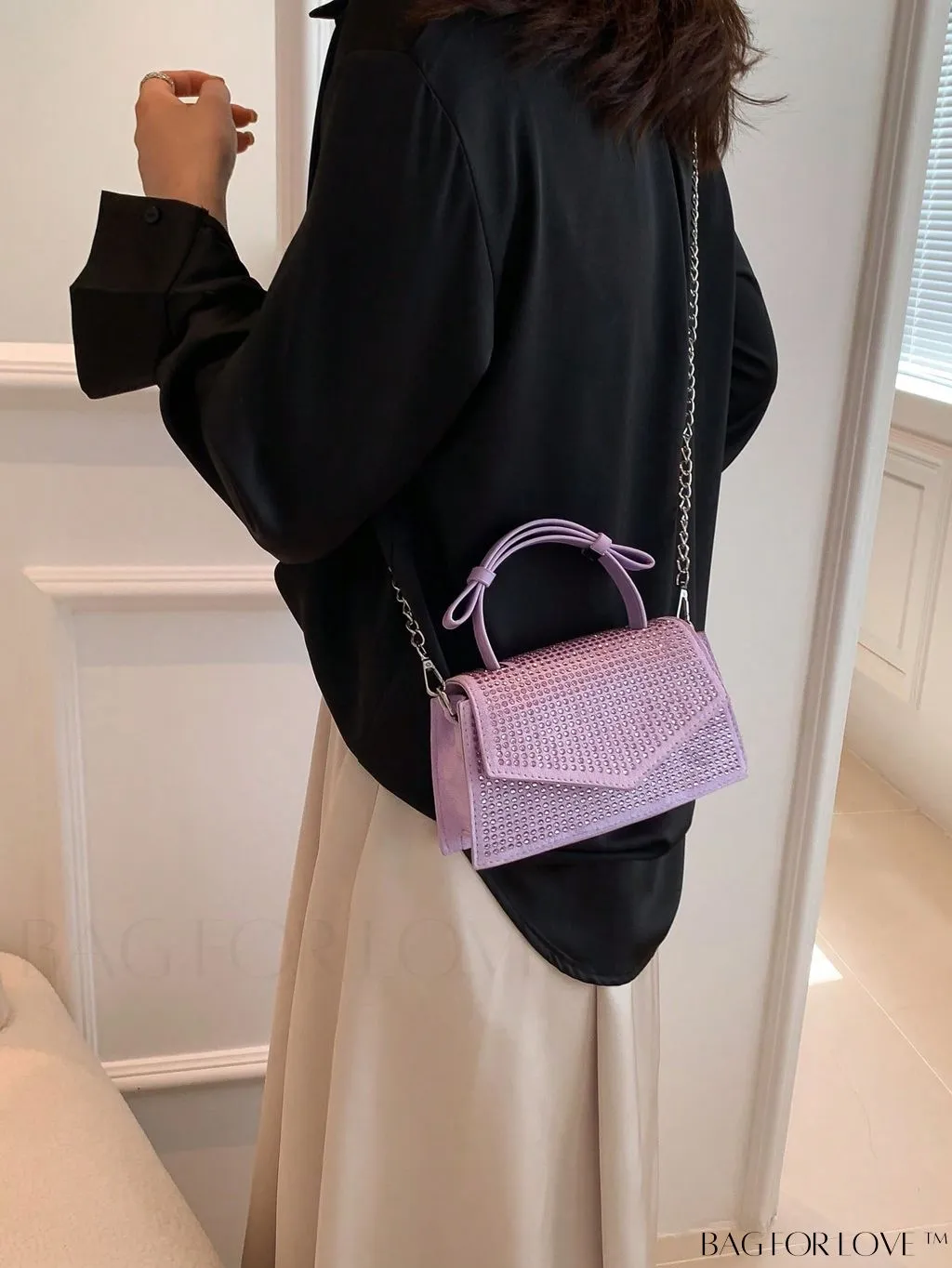 BagForLove - Glamorous Flap Mini Square Bag with Rhinestone Decor