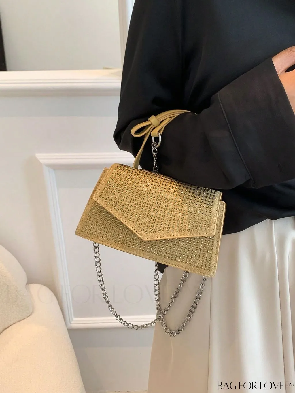 BagForLove - Glamorous Flap Mini Square Bag with Rhinestone Decor