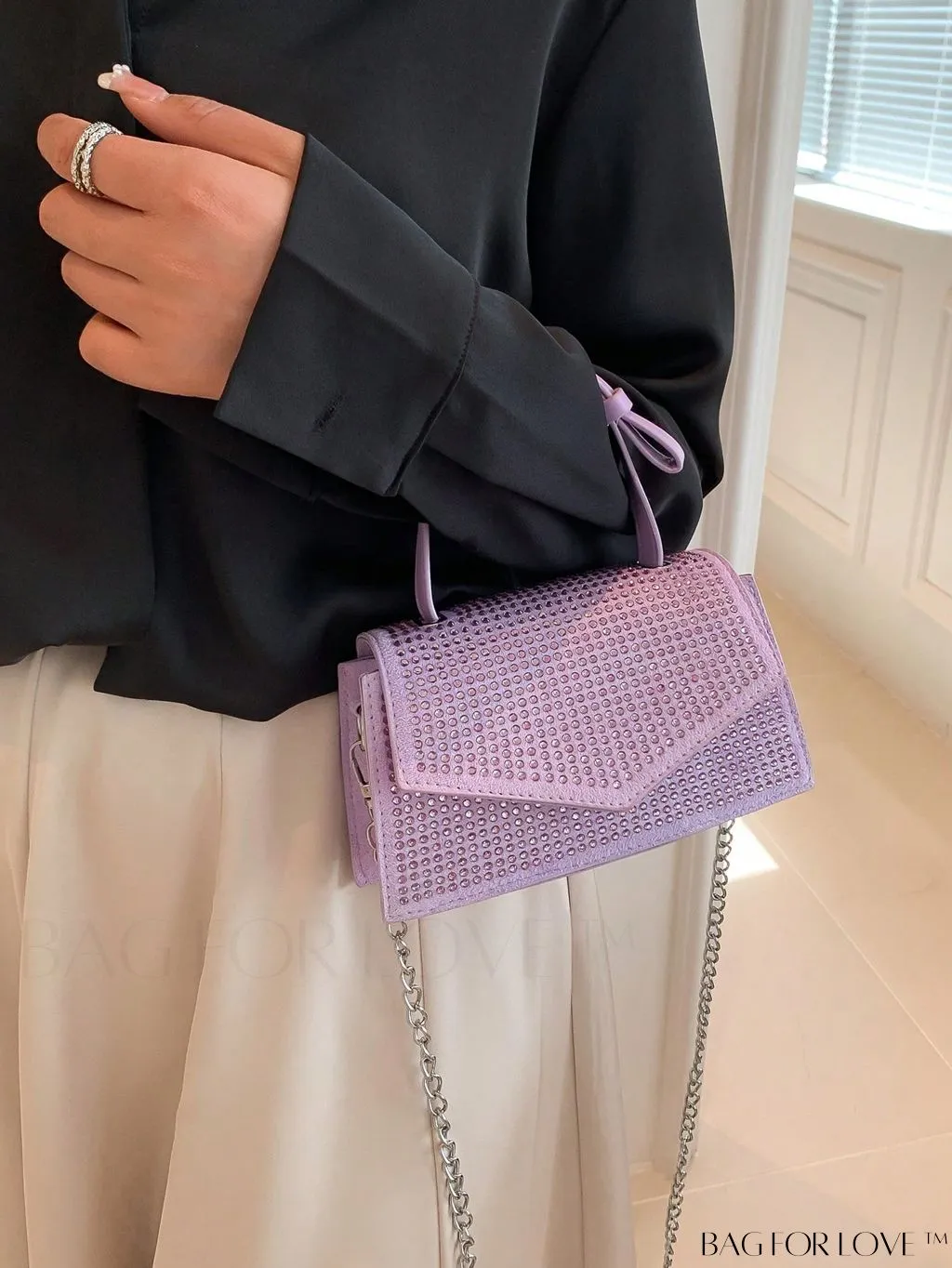 BagForLove - Glamorous Flap Mini Square Bag with Rhinestone Decor