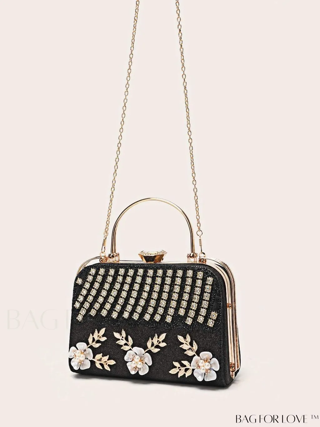 BagForLove - Glamorous Floral Applique Rhinestone Box Bag: Ideal Bridal Purse for Weddings, Proms & Parties
