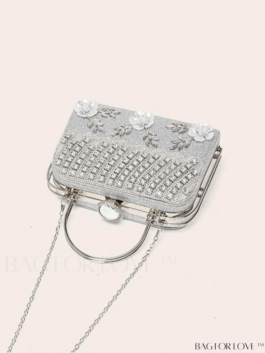 BagForLove - Glamorous Floral Applique Rhinestone Box Bag: Ideal Bridal Purse for Weddings, Proms & Parties