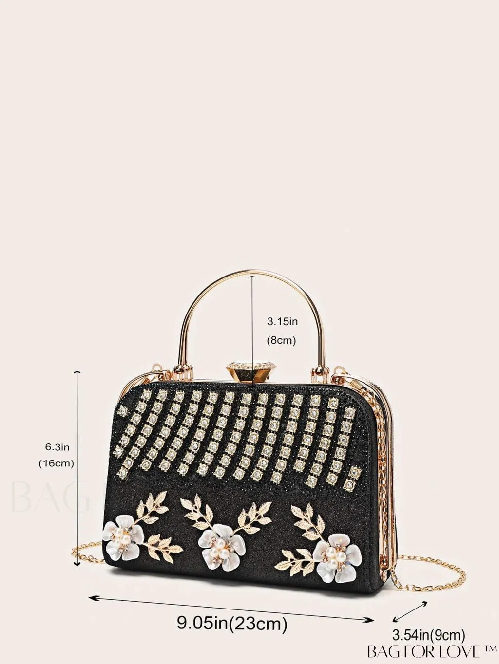 BagForLove - Glamorous Floral Applique Rhinestone Box Bag: Ideal Bridal Purse for Weddings, Proms & Parties