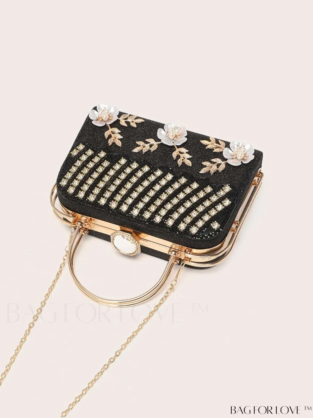 BagForLove - Glamorous Floral Applique Rhinestone Box Bag: Ideal Bridal Purse for Weddings, Proms & Parties