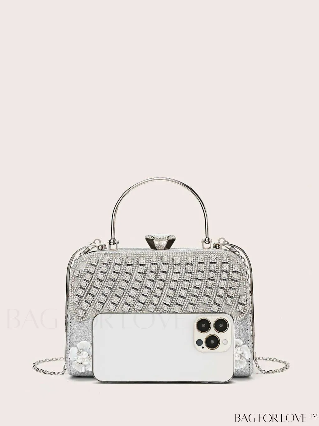 BagForLove - Glamorous Floral Applique Rhinestone Box Bag: Ideal Bridal Purse for Weddings, Proms & Parties