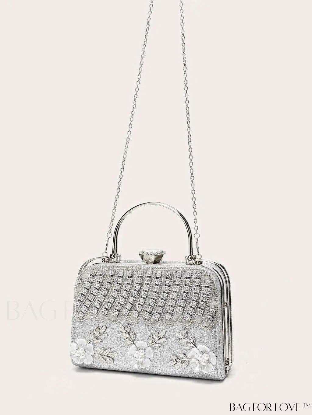 BagForLove - Glamorous Floral Applique Rhinestone Box Bag: Ideal Bridal Purse for Weddings, Proms & Parties
