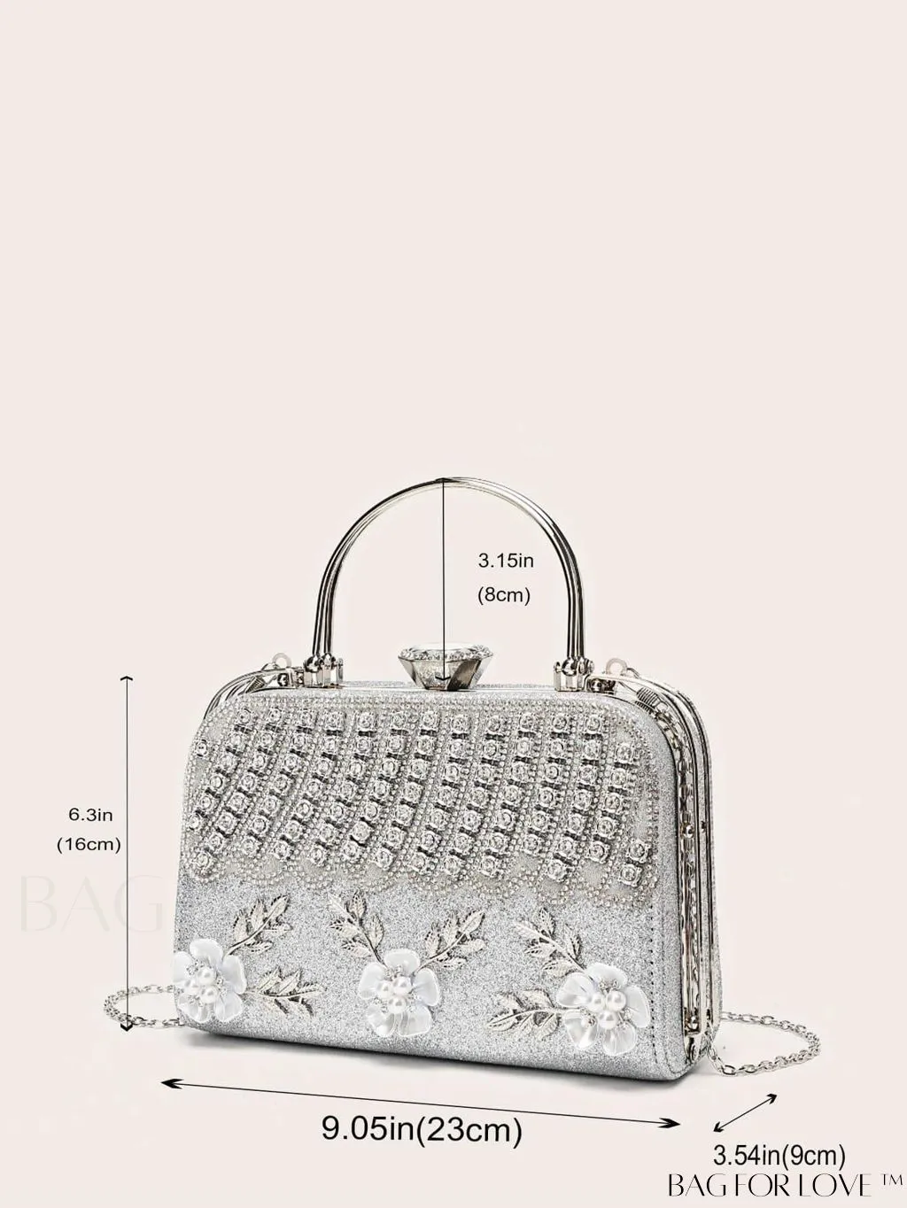 BagForLove - Glamorous Floral Applique Rhinestone Box Bag: Ideal Bridal Purse for Weddings, Proms & Parties