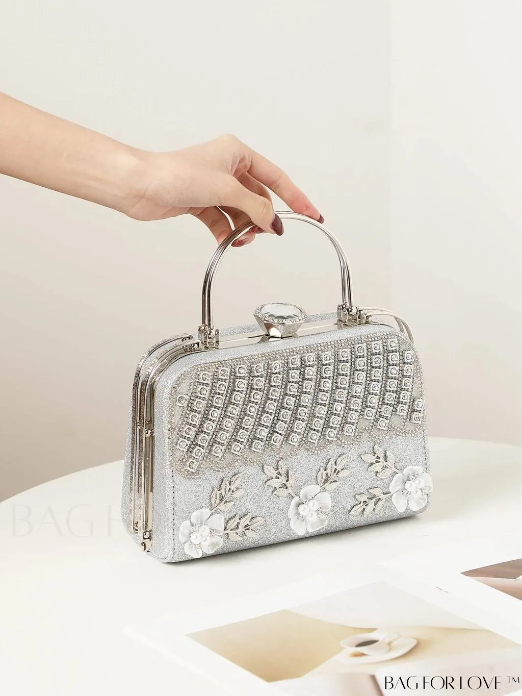 BagForLove - Glamorous Floral Applique Rhinestone Box Bag: Ideal Bridal Purse for Weddings, Proms & Parties
