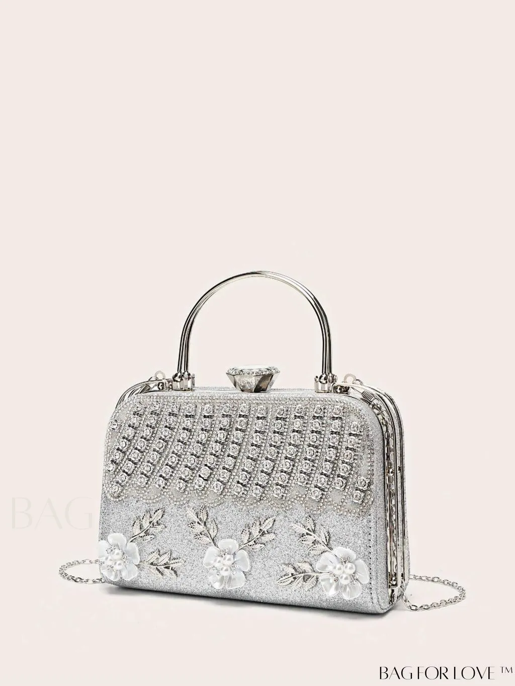 BagForLove - Glamorous Floral Applique Rhinestone Box Bag: Ideal Bridal Purse for Weddings, Proms & Parties