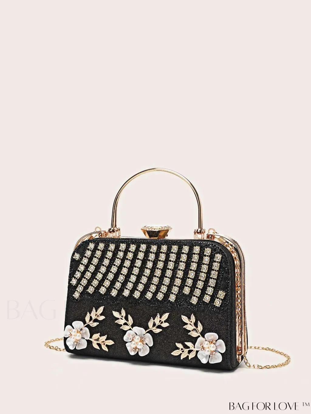 BagForLove - Glamorous Floral Applique Rhinestone Box Bag: Ideal Bridal Purse for Weddings, Proms & Parties
